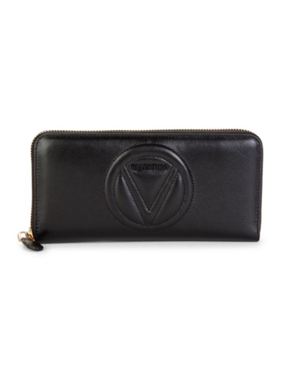 Valentino Black Leather Zip-Around Logo Wallet